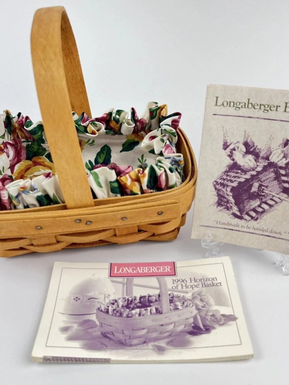 Longaberger 1996 Horizon Of Hope Basket W/ Liner, Protector, & Cancer Booklet